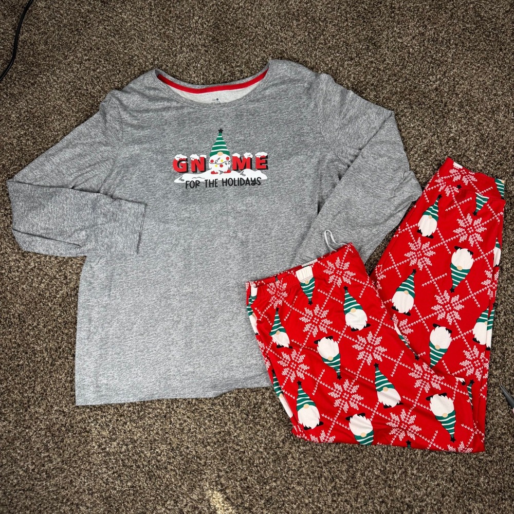 Secret Treasures Gnome for the Holidays Pajama Set XL 16-18 Gray Red Christmas